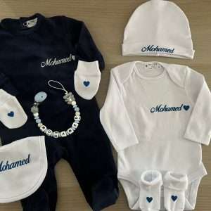 Sortie clinique velours 7 pièces grenouillère 1-3 mois /  3-6 mois body mohamed